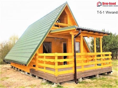 Dom drewniany T-5-1 Weranda pow:przy podstawie 35,5 m2 + taras i werandy 15,85m2